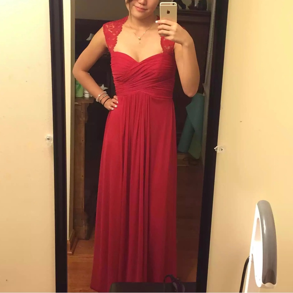 red long lace prom dress